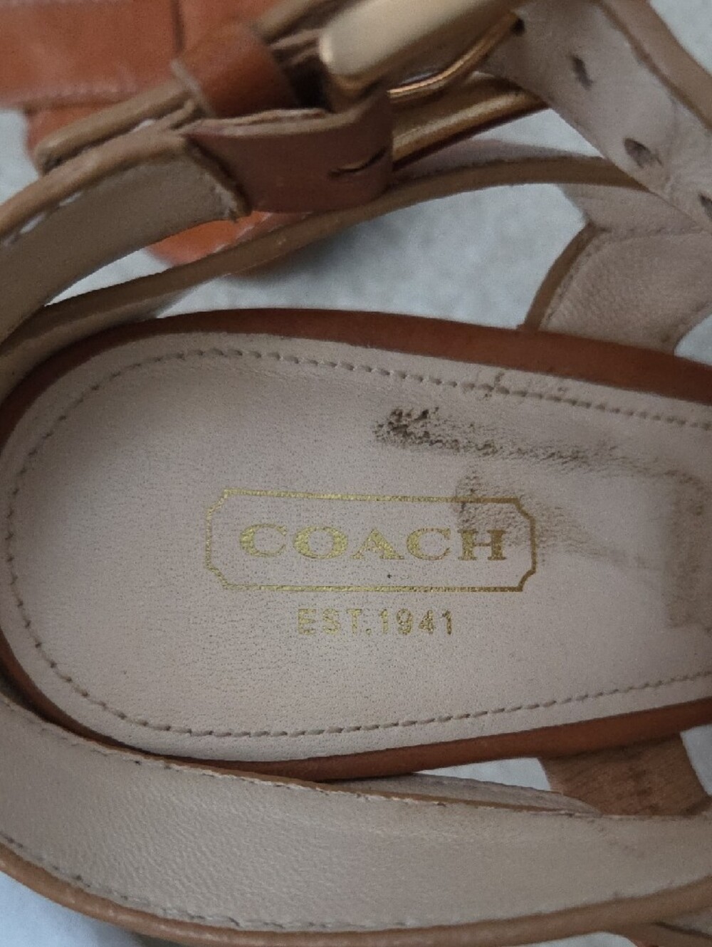 Coach Stephanie Brown Leather Double Buckle Strappy High Heel Sandals - Picture 3 of 11
